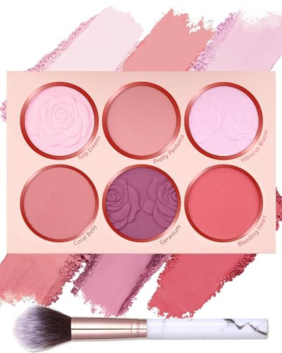 Tavolozza blush con pennello per fard, 6 colori, opaca, resistente al sudore, a lunga durata, non grassa, per il trucco quotidiano, in polvere pressata di Natale