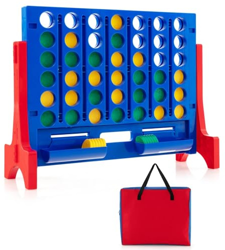COSTWAY Giant Connect 4, Wall Mounted 4 in A Row Game, 62x20x49cm | with Carrying Bag, 42 Jumbo Rings, Quick-Release Tray, Indoor Outdoor Family Game for Kids Adults (Blue)