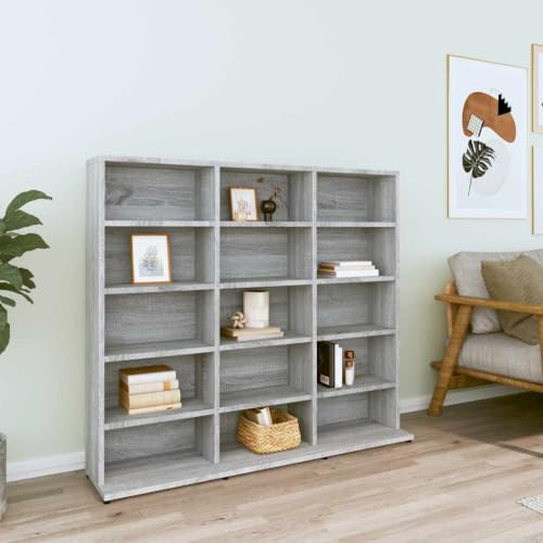 Myheimly CD-Regal DVD Bluray Medienregal Medienschrank Aufbewahrung Standregal Regalwand Bücherregal Grau Sonoma 102x23x89,5 cm Holzwerkstoff