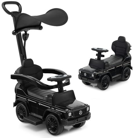 SOARS Mercedes-Benz Rutschauto, Rutschfahrzeug mit Abnehmbarer Schiebstange, verstellbarem Sonnendach, Stauraum, Hupe, Spielzeugauto für Kinder ab 1 Jahr (Schwarz)