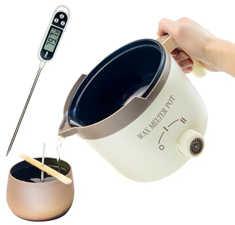 LINGQIAN Electric Wax Melting Pot with Thermometer, 1.5L Wax Melter for Candle Making with Pouring Spout, Wax Machine Heater for Candle Making (UK Plug)