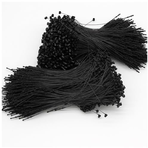 SMTCM 2000 STK Sicherheitsfäden Schwarz Hängeetiketten Schnur mit Schnappverschluss zum Anbringen Loop Pins Kunststoff Sicherheit Etiketten Befestigung Tags String für Kleidung Schuhe Taschen 23cm