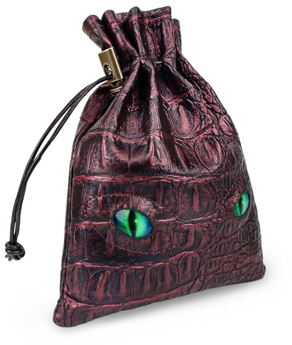 Byhoo Dice Bag of DND Can Cover 6 Dice Sets, Glow in The Dark Eyes D and D Dice Storage Pouch, Purple Dragon Leather Coins Bag for Fantasy Dragons and Dungeons Games Accessories, Drawstring Dice Pouch