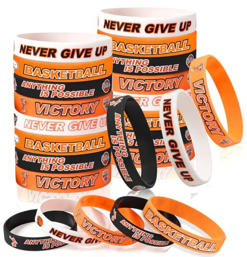 ZILZUFA 24 Pcs Bracelet de Basket-Ball Bracelet en Silicone de Motivation en Vrac Décors de Fête de Basket-Ball pour Enfants Adolescents Bracelets de Fête de Basket-Ball Cadeaux de Sports