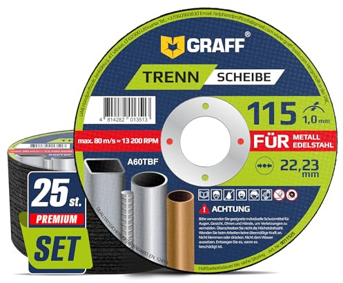 Trennscheiben 115 Metall 1mm Extra Dünn – Flexscheiben für Inox, Edelstahl, Metall – Metalltrennscheiben für Winkelschleifer GRAFF 25 Stück