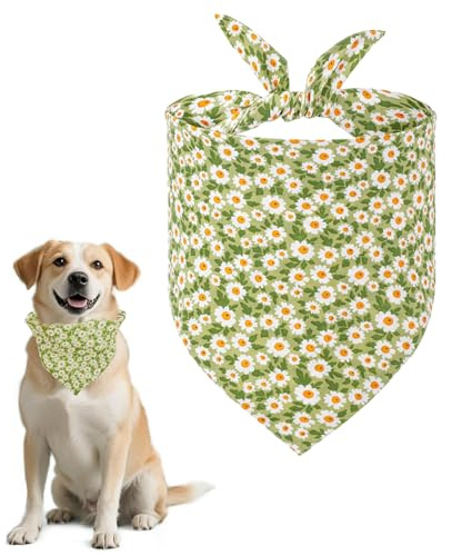 Werownsgso Hundehalstuch, Dreieckstuch für Haustiere, waschbar, Frühling, stilvolle Haustier-Schals mit Blumendruck für kleine, mittelgroße und große Hunde, Zubehör (grün)