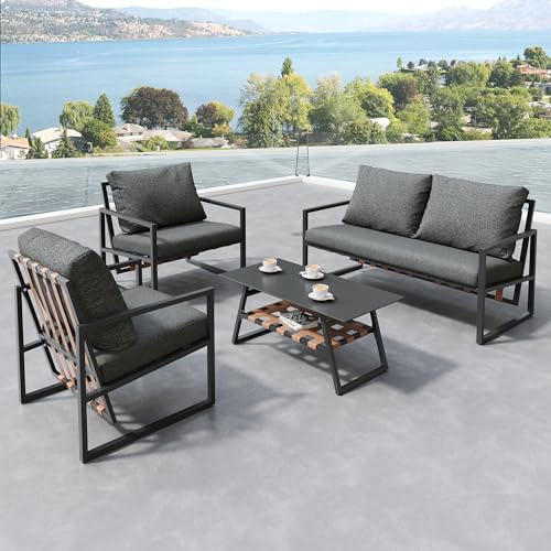 Jtyca Gartenmöbel Set, Lounge Möbel Outdoor, Balkonmöbel Set für 4 Personen, Terassenmöbel Außen, mit Sofa, Couchtisch & Kissen, Abnehmbarer und Waschbarer Stoffbezug, Schwarz