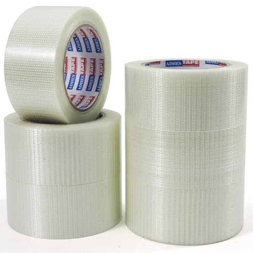 ADHES 6 Rouleaux 50MM X 32M Ruban Adhésif En Fibre De Verre - Renforcement | et Cerclage, Bande Renforcée, Armé, Filament d'Emballage