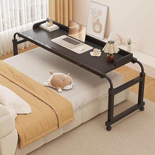Betttisch, Betttisch mit Rädern, rollbarer Laptoptisch, Verstellbarer Computertisch für das Home Office, Steharbeitsplatz für das Schlafzimmer,A,140~230cm