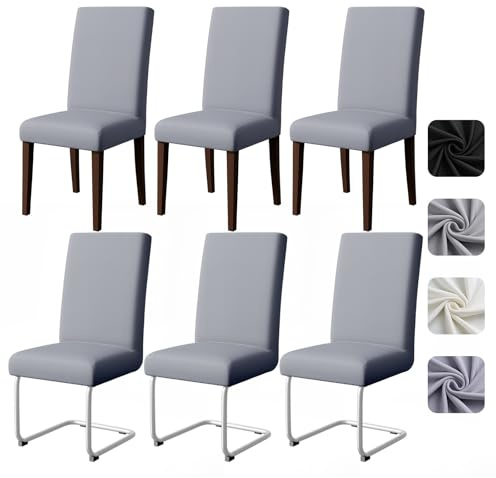 Pacok Dining Room Chair Covers Set of 6,Stretch Dining Chair Slipcovers Elastic Removable Washable Seat Covers for Hotel Kitchen Banquet Ceremony(Grey)