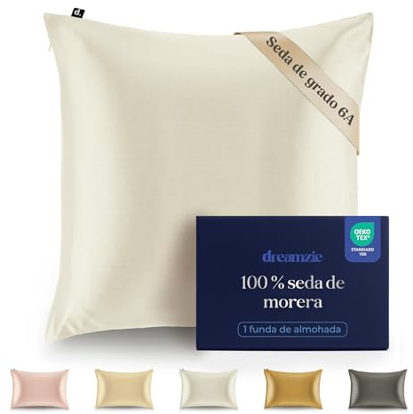 Dreamzie Federa in Seta 100% di gelso 40 x 40 cm – 22 Momme, Grado 6A, Certificata Oeko-Tex – Lusso per Capelli e Pelle, 1 Pezzo (Blanco)