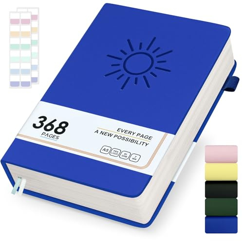 Pcuntslo A5 Carnet de Notes Relié Journal Intime Adulte 368 Pages avec Onglets Autocollants, Cahier à Couverture Rigide pour L'éCriture, Le Bureau et L'éCole Notebook 14.5 X 21cm (Bleu)