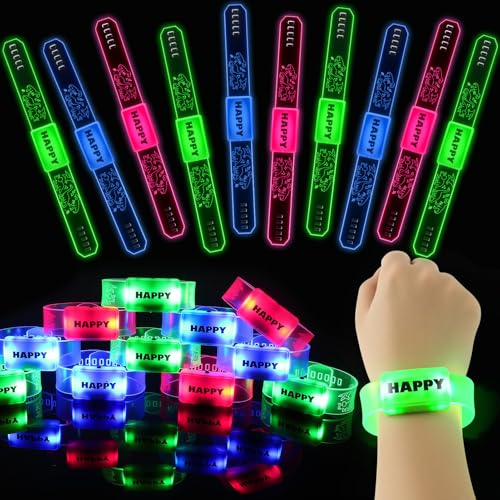 12 LED Neon Braccialetti Luminosi Fluorescenti Gadget Compleanno Bambini Tre Colori Bracciali Fluo Party Starlight Regalini Fine Festa Compleanno Adatto Party Halloween Natale Carnevale (Dinosauro)