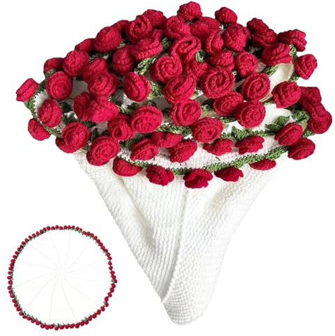 Chingcoo Handmade Bouquet Blanket, 80 x 80 cm Rose Bouquet Crochet Blanket, Crochet Rose Blanket, Bouquet, Rose Bouquet Blanket, Flower Blankets for Birthday, Valentine's Day, Mother's Day, Wedding