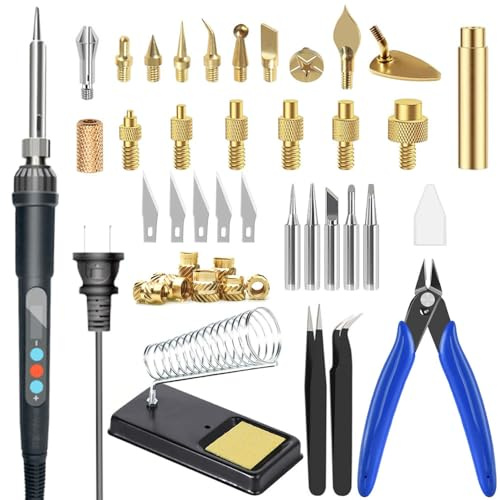 3DZWMAN Gewindeeinsätze Lötspitzen Set Entgrater Werkzeug für 3D Drucker | Glättungswerkzeugset mit Lötspitzen und Einschmelz-Set (Messing-Gewindeeinsatzmuttern) inkl. 60W Digital-Lötkolben