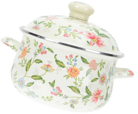 MUCKLILY Olla Esmaltada Para Cocinar Pequeña De 22 Cm, Olla De Cocina Doble Asa, Fondo Plano y Calentamiento Uniforme, Utensilios De Cocina Para Sopa y Leche, Apta Para Gas e Inducción