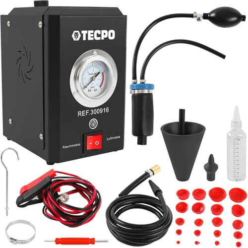 TECPO Nebelmaschine 12V Lecksuchgerät Monometer mit Druckanzeige Rauchmaschine Lecksuchgerät Rauch- und Luftmodus Kraftstoffleck Tester für Auto, Motorrad, LKW, Boot, ATV, Leitungen