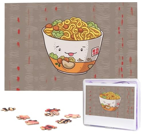 Casse-tête en bois de ramen en forme de coquetier de nouilles de ramen de 1000 pièces pour adultes, puzzle photo personnalisé intéressant, cadeau pour les vacances, les anniversaires, les mariages