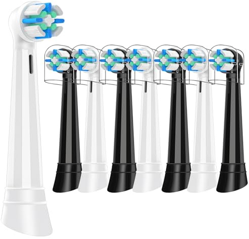 iO Testine Spazzolino Elettrico, Confezione da 8 Testine di Ricambio Compatibile con Oral B iO 2/3/4/5/6/7/8/9/10 serie, Pulizia profonda della placca dentale ostinata, Nero/Bianco