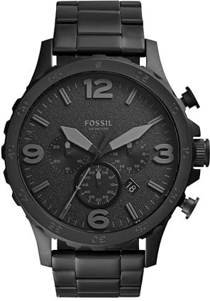 Fossil Nate uhr für Herren, Quarzwerk Chronograph mit Edelstahl- oder Lederarmband, Dunkelgrau, 50MM