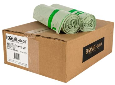 EcoSafe-6400 HB3955-85 Certified Compostable Bag - 39x55” Green Bags for 48 Gallon Bin - Extra Strong Leak, Puncture and Tear Resistant Food Scraps Bin Liners, Pack of 80