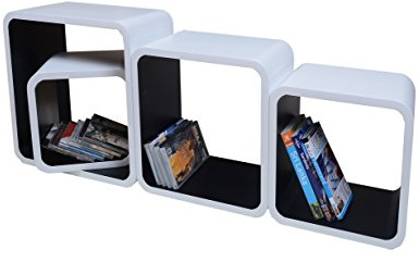 Cube Verstärkte Vielen Farben MDF Retro Design 4er Set Regal Regale Wandregal Deko Würfel CD DVD Lounge LO02 (Weiß/Schwarz)