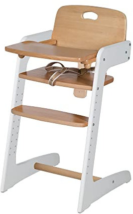 roba Treppenhochstuhl Kid Up - Essbrett abnehmbar - Mitwachsender Hochstuhl für Babys und Kinder - mit 3 Punkte Gurt - Holz bicolor