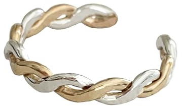 Toe Ring | Twine Medley Braided .925 Sterling Silver & 14K Gold Fill | Adjustable Toe Ring | Two-Tone Mixed Metal Ring | One Size Fits Most