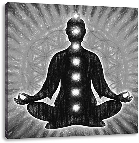 Pixxprint Meditation mit den Chakren, Größe: 60x60 cm, Leinwandbild Quadratisch, Wandbild, Kunstdruck, fertig bespannt