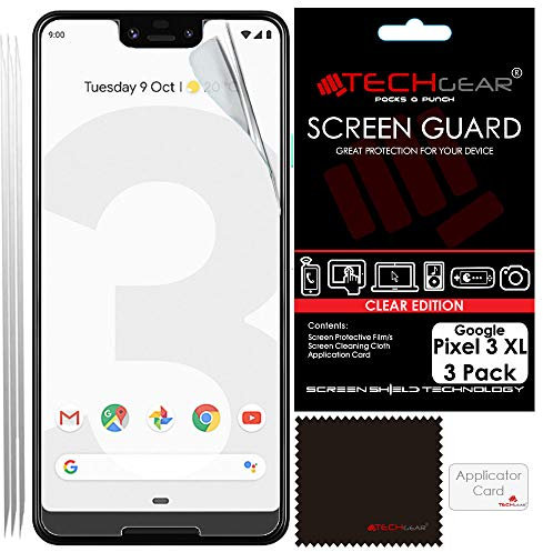 TECHGEAR [3 Pack] Screen Protectors for Pixel 3 XL- Clear Lcd Screen Protector Guard Covers with Cleaning Cloth & Application Card Compatible with Google Pixel 3 XL (6.3)