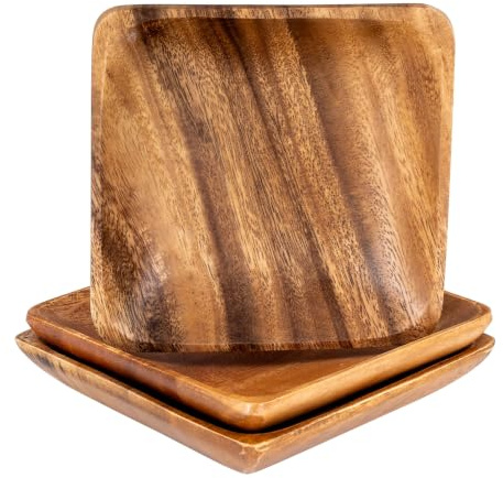levandeo 3er Set Teller Akazienholz 15x15cm Snackschale Obstschale Dekoschale Quadratisch Schale Dekoteller Deko Tischdeko Akazienholz Holzdeko Aufbewahrung Ordnung