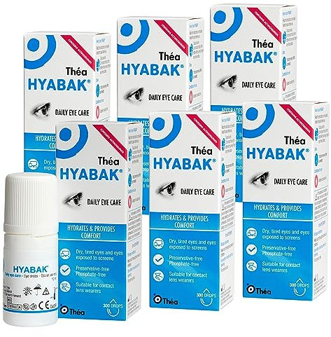 Hyabak Eye Drops to provide comfort and relief for Dry Eye |For dry eyes caused by environmental factors ISuitable for Contact Lens Wearers and screen users |Preservative-Free|6 PACK|10ml (1800 Drops)