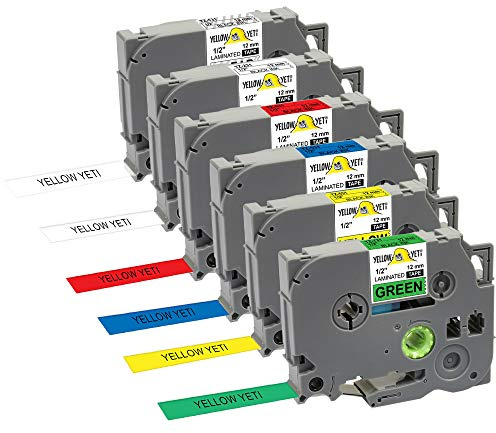Yellow Yeti Schriftbander Ersatz für P-Touch TZe-131 TZe-231 TZe-431 TZe-531 TZe-631 TZe-731, 12mm x 8m, schwarz auf transparent weiß rot blau gelb grün