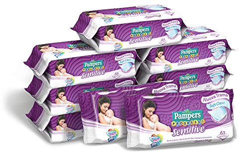 Pampers Sensitive Reinigungstücher, sanfte Formel ohne Duft, stellt den pH-Wert der Haut wieder her, 9 Packungen mit 63 Stück, 567 Tücher