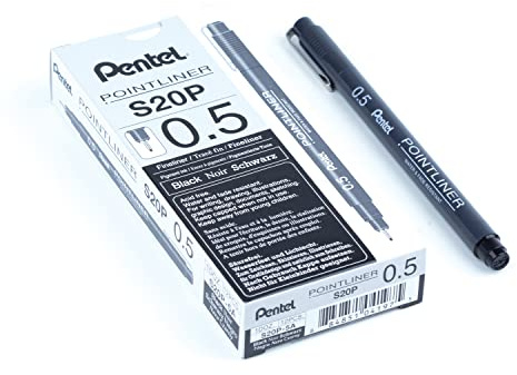 Pentel S20P Pointliner, fineliner spets 0,5 mm svart 12 st