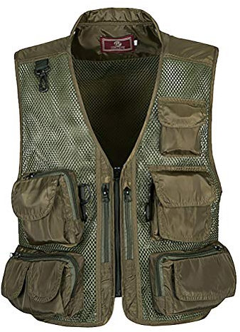 Daoba Herren Casual Multi-Taschened Fishing Weste Outdoor-Weste Militär Taktisch Jagd- und Angler Camping Wandern Weste Netzweste