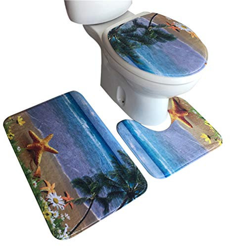 Heheja Drucken Badgarnitur Badematten Set 3 teilig Badvorleger Badteppich WC Vorleger Badematte Duschvorleger Stil 4