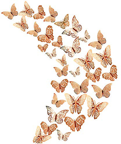 Lot de 36 stickers muraux 3D en forme de papillon doré pour décoration de maison, de réfrigérateur, de chambre, de fête, de mariage