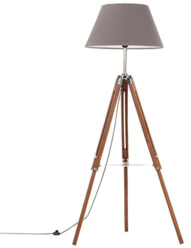 SKM Lampadaire à trépied Marron Miel et Gris Bois de Teck 141 cm-078