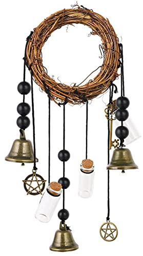ChYoung Hexen Glocken Handgemachte Pentagramm-Hexe Rattan Glocken Home Schutz Türhänger Hängende Hexe Glocken Haus Erwärmung Boho Dekor (#7)