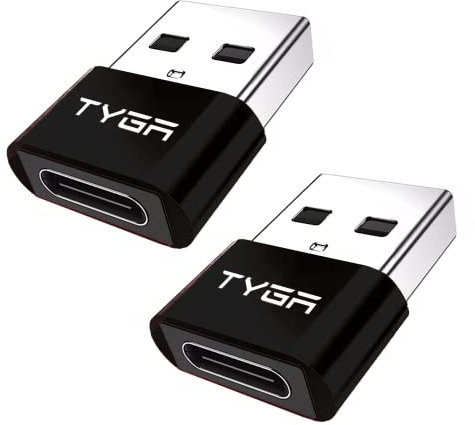TYGA USB C to USB A Adaptor 2.0 - USB C Female to USB A Male Connector for Charging & Data Transfer, Plug-and-Play, Durable Aluminum Housing, Portable Converter for Android & IOS Devices - 2 Black