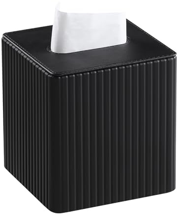 MEIBOOCH Taschentuchbox-Abdeckung, stilvolle PU-Leder, quadratisch, mit Magnetboden, für Badezimmer, Schlafzimmer oder Büro (Schwarze Streifen)