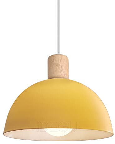 iDEGU Lampada a Sospensione Retrò 20CM LED Lampada a Soffitto in Legna Metallo Moderna Lampadario Stile Scandinavo a Semicerchio Plafoniera per Soggiorno Sala da Pranzo Camera da Letto (Giallo)