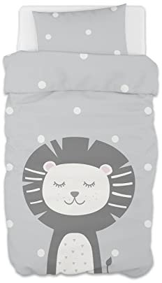 hellomini Kinder Bettwäsche Set | 2-teilig: Kissen + Bettdecken Bezug mit Reißverschluss | 100% Baumwolle Made in Green by Oeko-TEX - Bettzeug (Löwe, 135 x 200 cm | 80 x 80 cm)