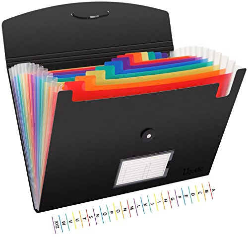 Uquelic Dokumentenmappe A4, Ordner Mit 13 FäChern A4, Wasserdichte Akkordeonmappe, Erweiterbar Ordnungsmappe Mappe Aktenordner aus Kunststoff (Schwarz)