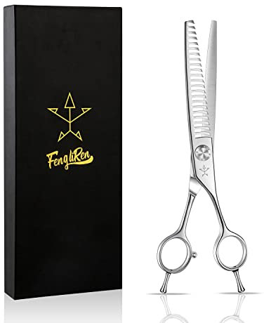 Fengliren Professionelle Effilierschere für Fellpflege Hund, zum Verblenden von Zähnen, Texturieren, dünnere Mixer, 17,8 cm, extrem scharfe Edelstahl-Legierung für Katzen, Pferde und andere Tiere