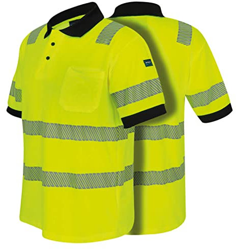 PRO FIT Warnschutz Poloshirt Neongelb/Grau in Gr. L - EN ISO 20471 - UV-Schutz 40+ - Atmungsaktiv - Nachhaltiger Lyocellmix - Allergikerfreundlich