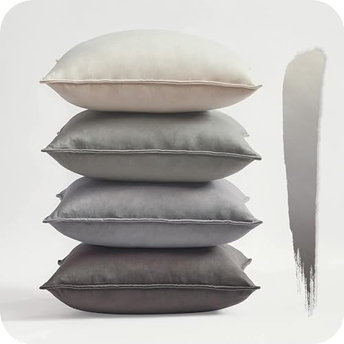 Topfinel Kissenbezug 50x50 Grau 4er Set Samt Kissenbezüge Kissenhülle Dekokissenbezug sofakissen dekokissen deko für Sofa Schlafzimmer Wohnzimmer Balkon Kinder flauschig Farbverlauf