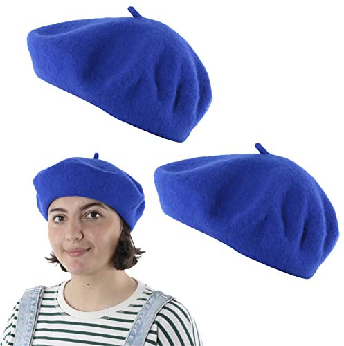 I LOVE FANCY DRESS LTD Baskenmütze für Erwachsene, blau, 2 Stück, Wollmischung, französische Baskenmütze, für Herren und Damen, traditioneller Look, Frankreich