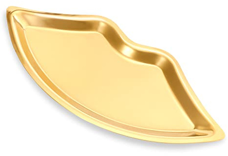 MengH-SHOP Ornaments Plate Stainless Steel Lip Shape Storage Tray for Cosmetics Trinket Jewelry Key Desserts Tea Snack Fruit Decorative Gold